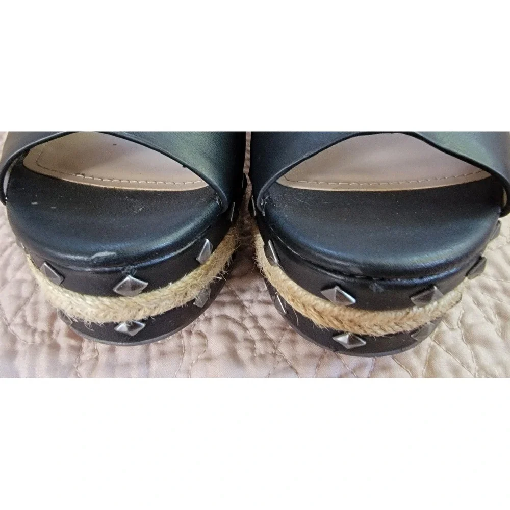 Charles by Charles David Womens Black Studded Espadrille Wedge Mule Sandals 10